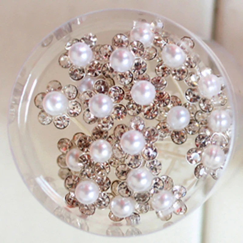 40 Пак Свадебный ободок с жемчужинами цветок заколки для волос кристаллами зажимы