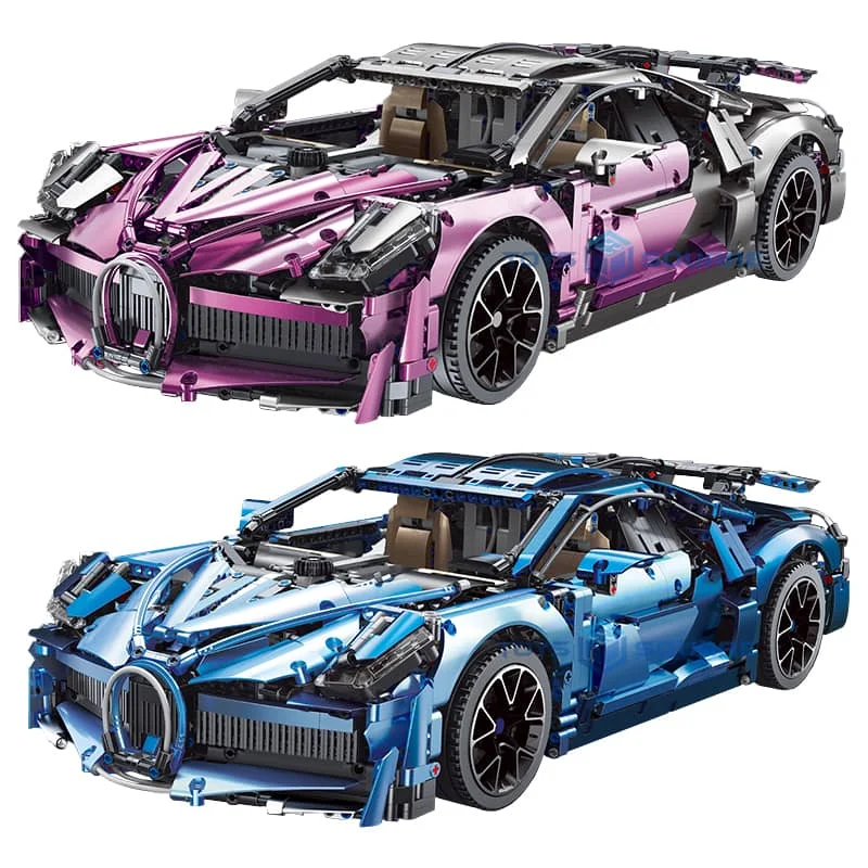 

Model Building Blocks The 1:8 Plating Blue Pink 3728PCS Super Speed Sports Racing Car Fast Vehicle Technical MOC Bricks Set Toys