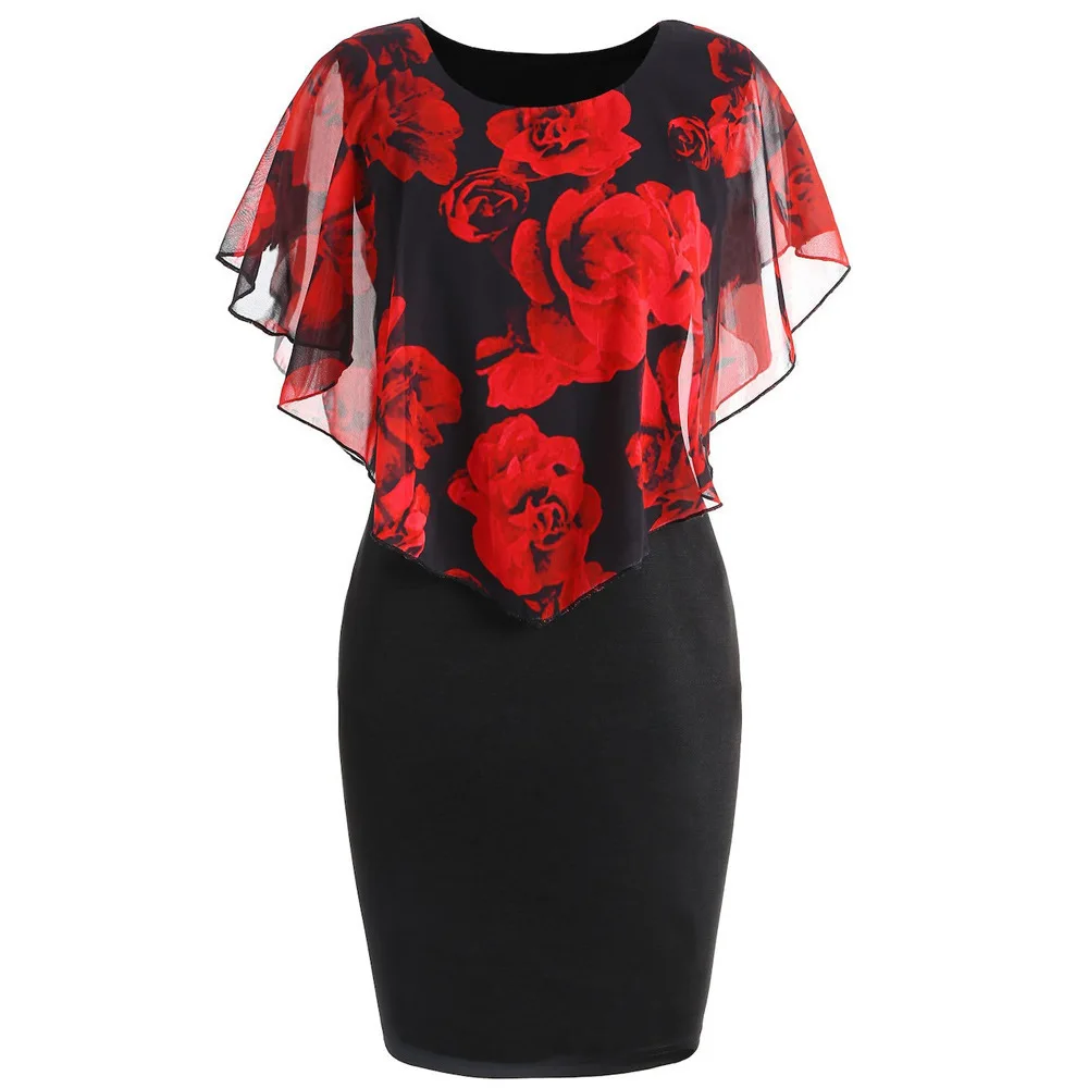 2019 Summer Fashion Rose Print Shawl Dress Women Pencil Package Hip Slim Vintage Dresses Plus Size 5XL Vestidos De Verano | Женская