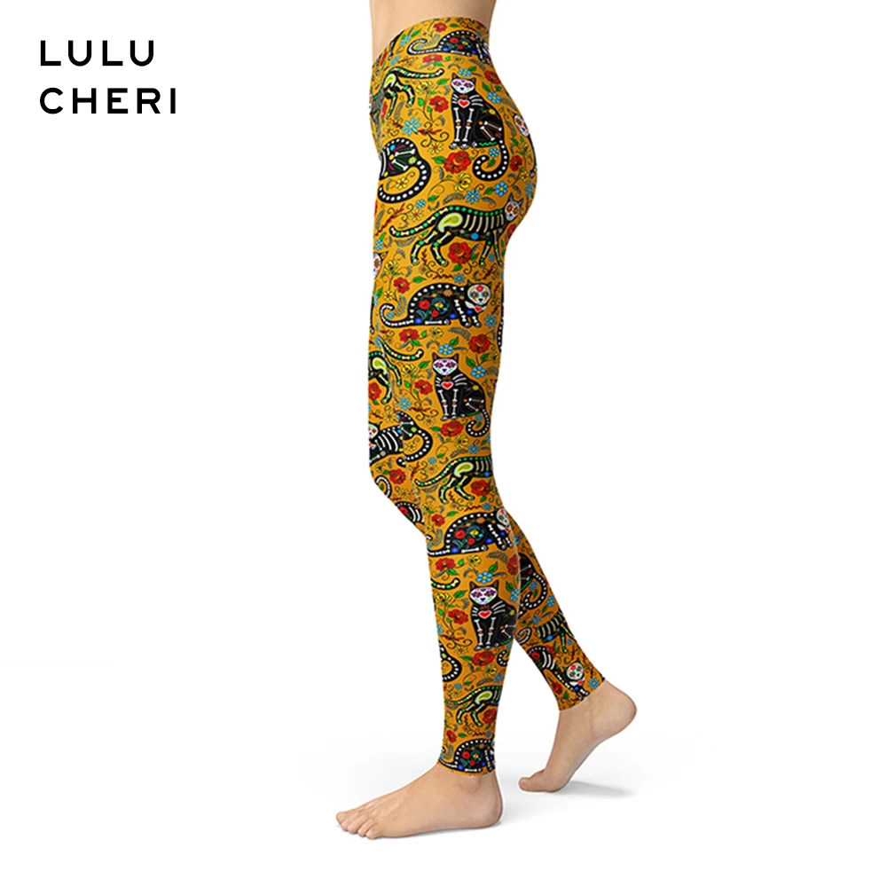 Женские леггинсы с рисунком животных черепа кошки мягкие брюки начесом