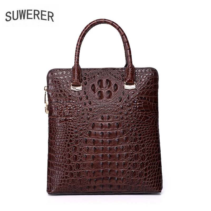 

New Genuine Leather Bag Men's briefcase High Quality Business handbag Real Cowhide Leather Crocodile pattern Tote Bag