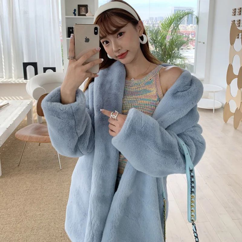 

faux fur coat women drop shoulder lapel Winter warm hairy faux fur jacket winter clothes 2020