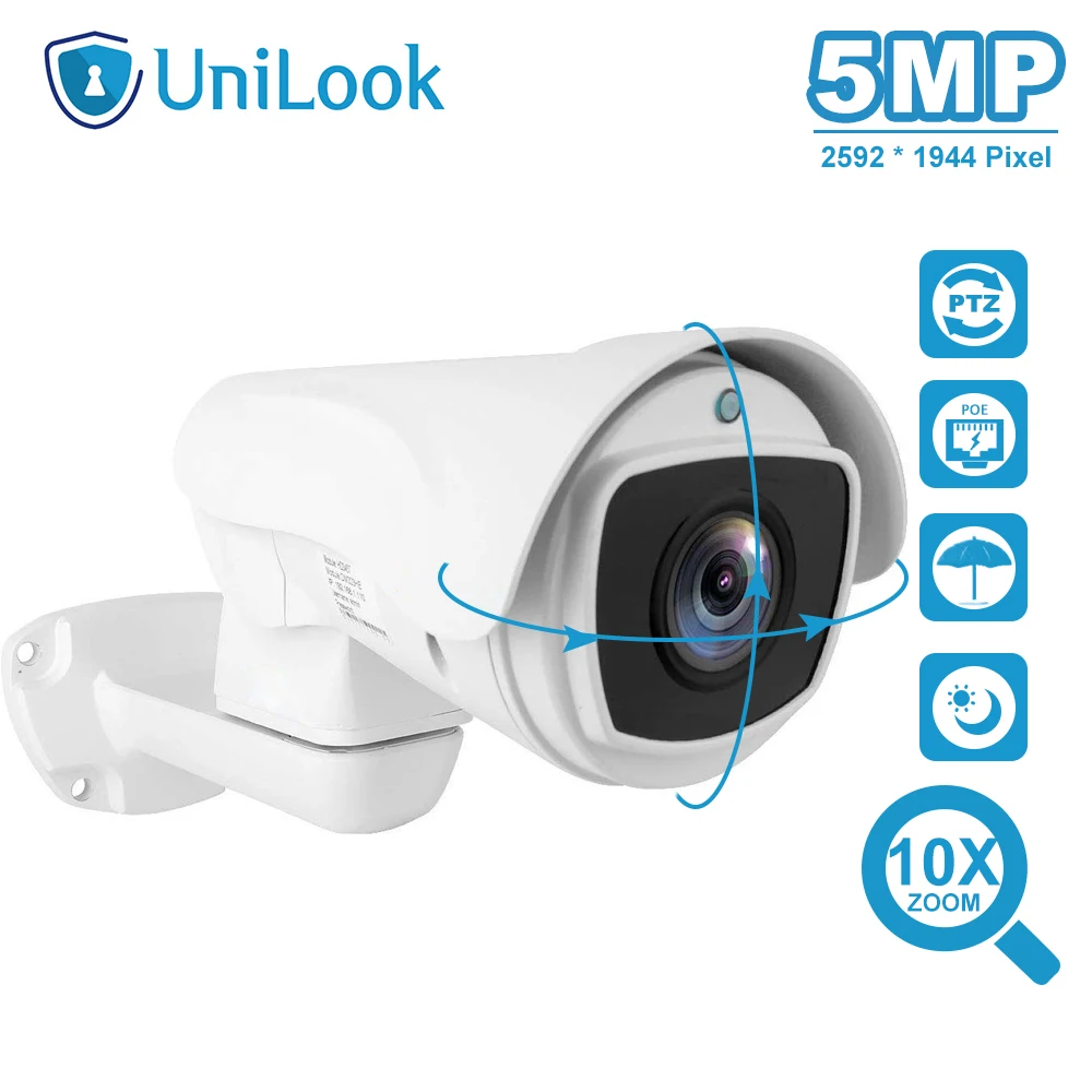 UniLook открытый 2MP/5MP пуля POE PTZ IP камера 4x/10x оптический зум HD PTZ камера системы безопасности Onvif Всепогодный ИК 80 м H.265