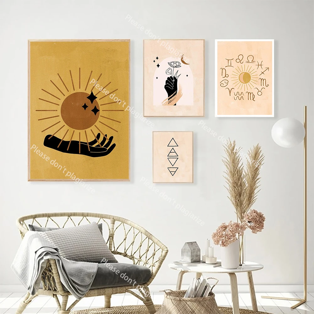 Мистические глаза Boho принты рук абстрактная луна солнце небесный