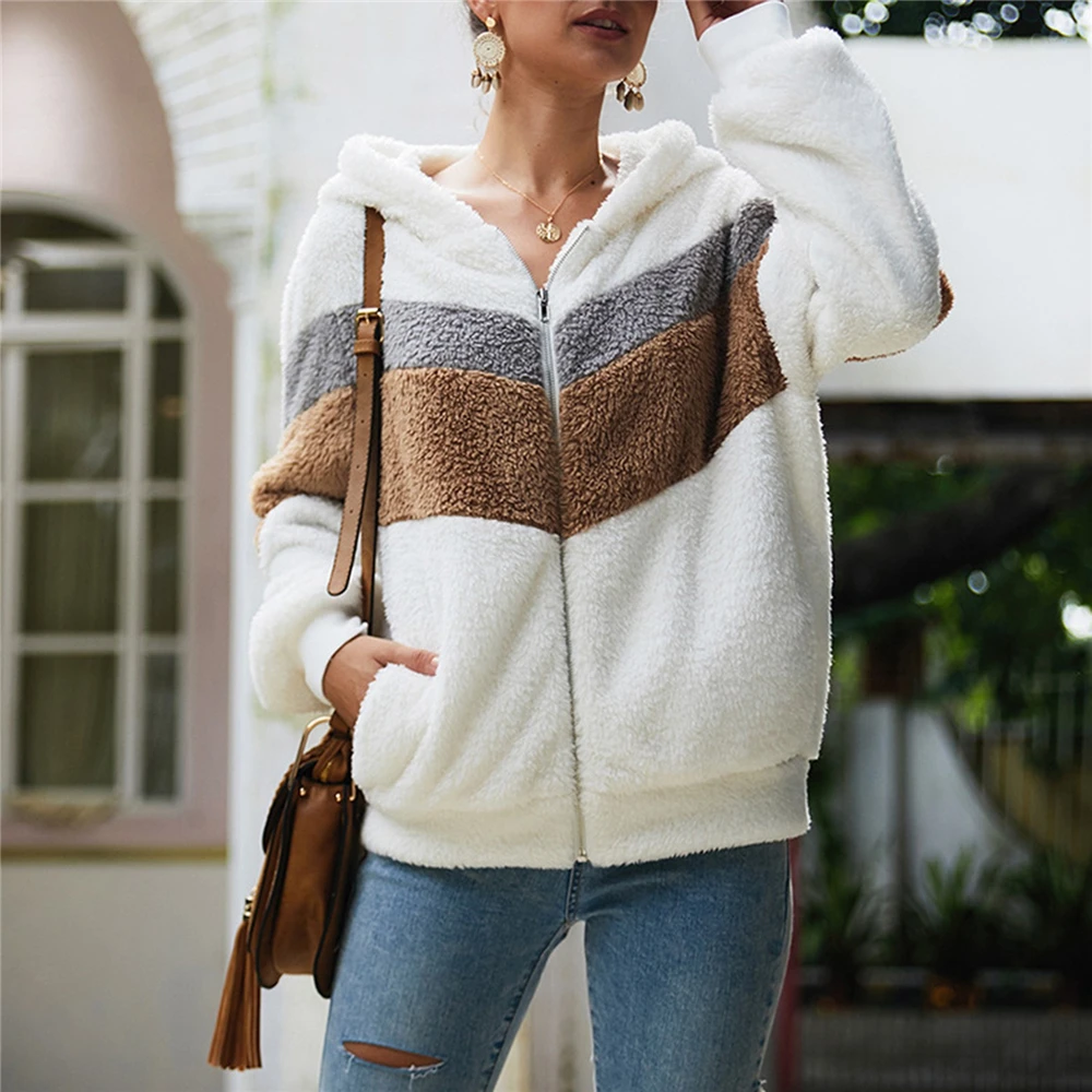 

2021 зимнее теплое плюшевое пальто, толстовки с капюшоном, женское худи на молнии, куртка с карманами, топы, женские толстовки