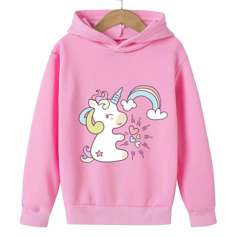 

Pink Toddler Hoody Cotton Print Unicorn Hoodie Kids Cute Pattern Blue Sweatshirt Long Sleeve Cartoons Baby girls Hip hop Clothes