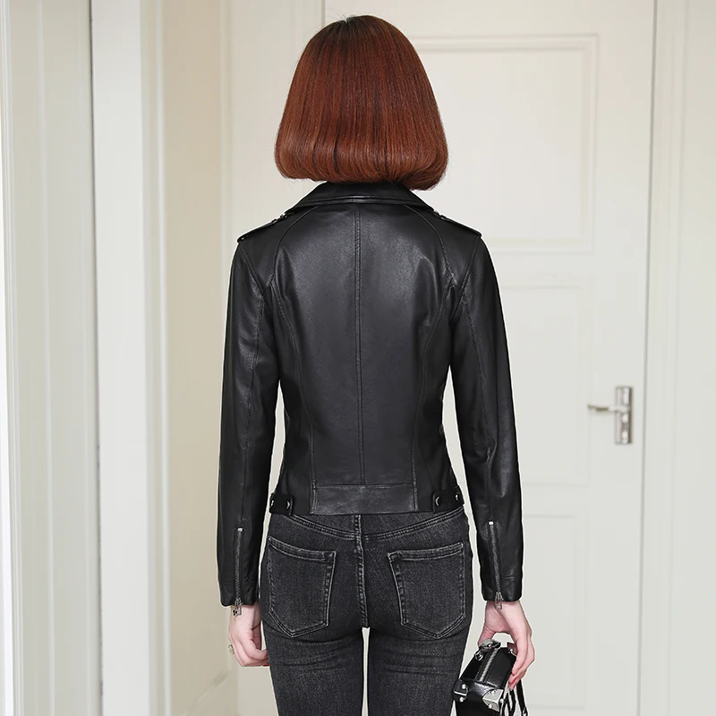 

JCHB 2021 motorcycle Women's leather leather coat new autumn sheep leather single leather slim leather jacket small jacket