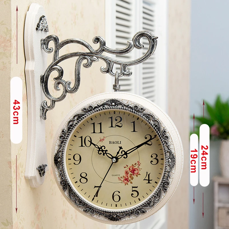 clock 2 Настенные часы с двойным лицом, европейские, для гостиной, кабинета, винтажные часы, современный дизайн, аксессуары для украшения дома, цифровые часы - Цвет: clock 2
