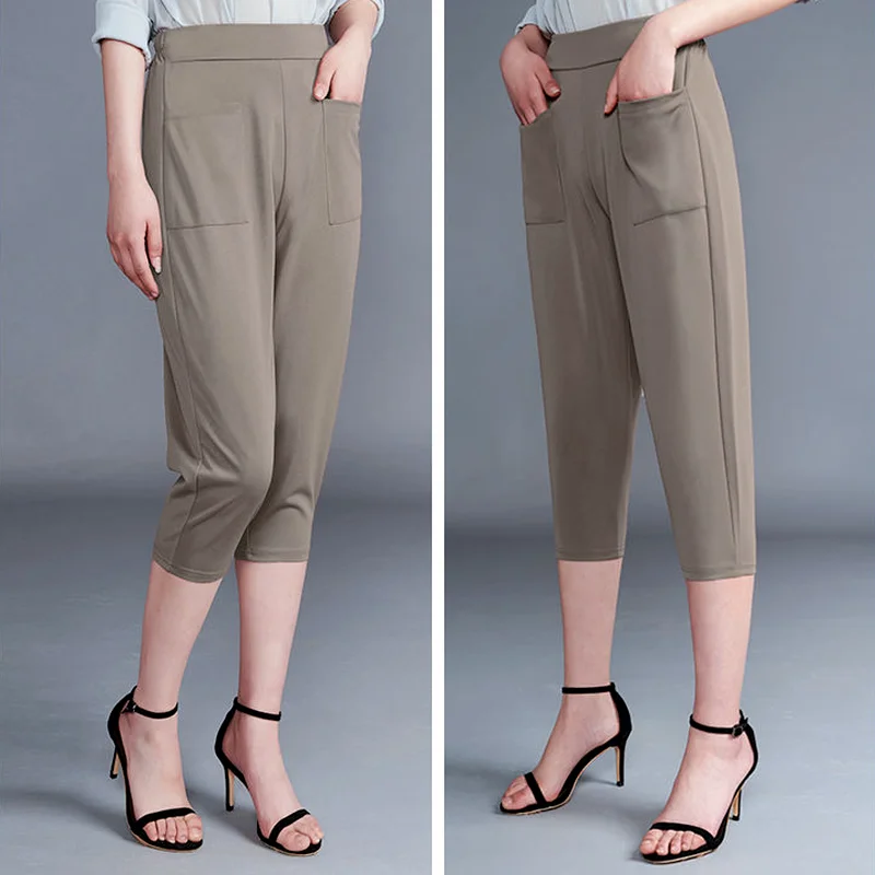 

Capri Pants Woman Trousers Bloomers Korean Style Bottoms Large Femme Pants Summer Women's Pants 2021 High Waisted Beige Pants