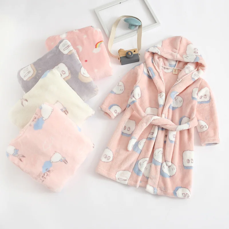 

Flannel Pyjamas Winter Kids Bathrobe Warm Boys Girls Clothes Children Robe Teenagers Loungewear Long Sleeve Baby Sleepwear 2-8Y