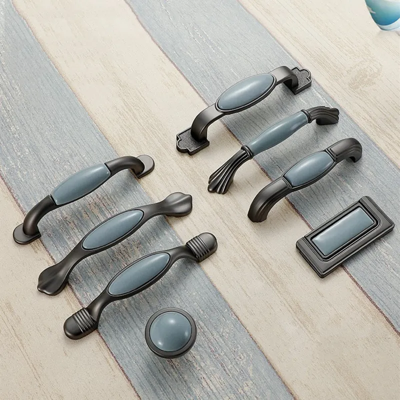 KK & FING европейские синие керамические ручки и для кухонного шкафа жемчужно серый
