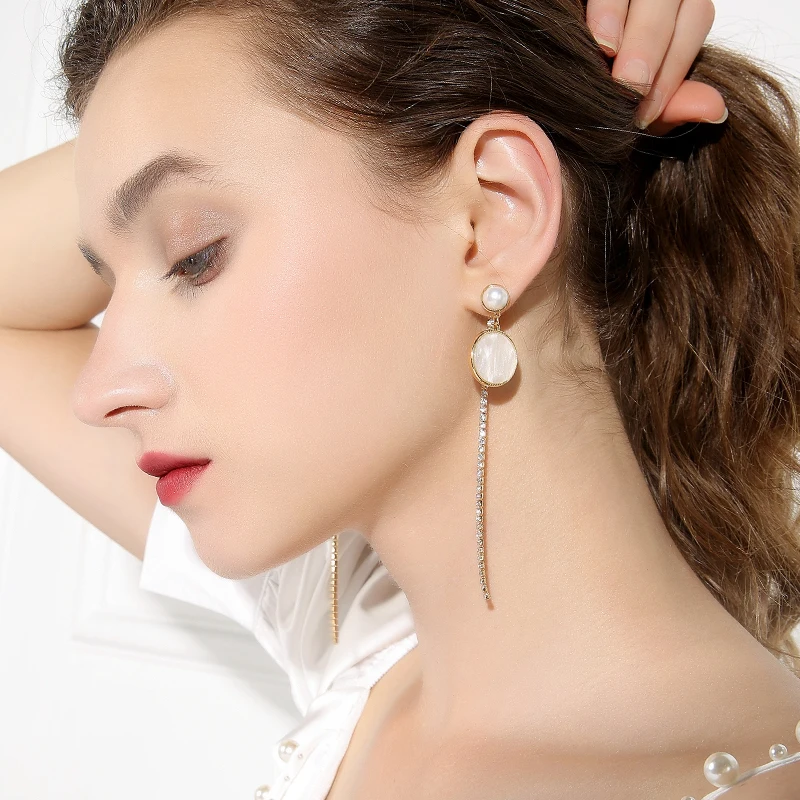 Fashion Cubic Zirconia CZ Clip On Earrings Gold Imitation Pearls Long Dangle Drop No Pierced For Women Girls Lady Gift | Украшения и