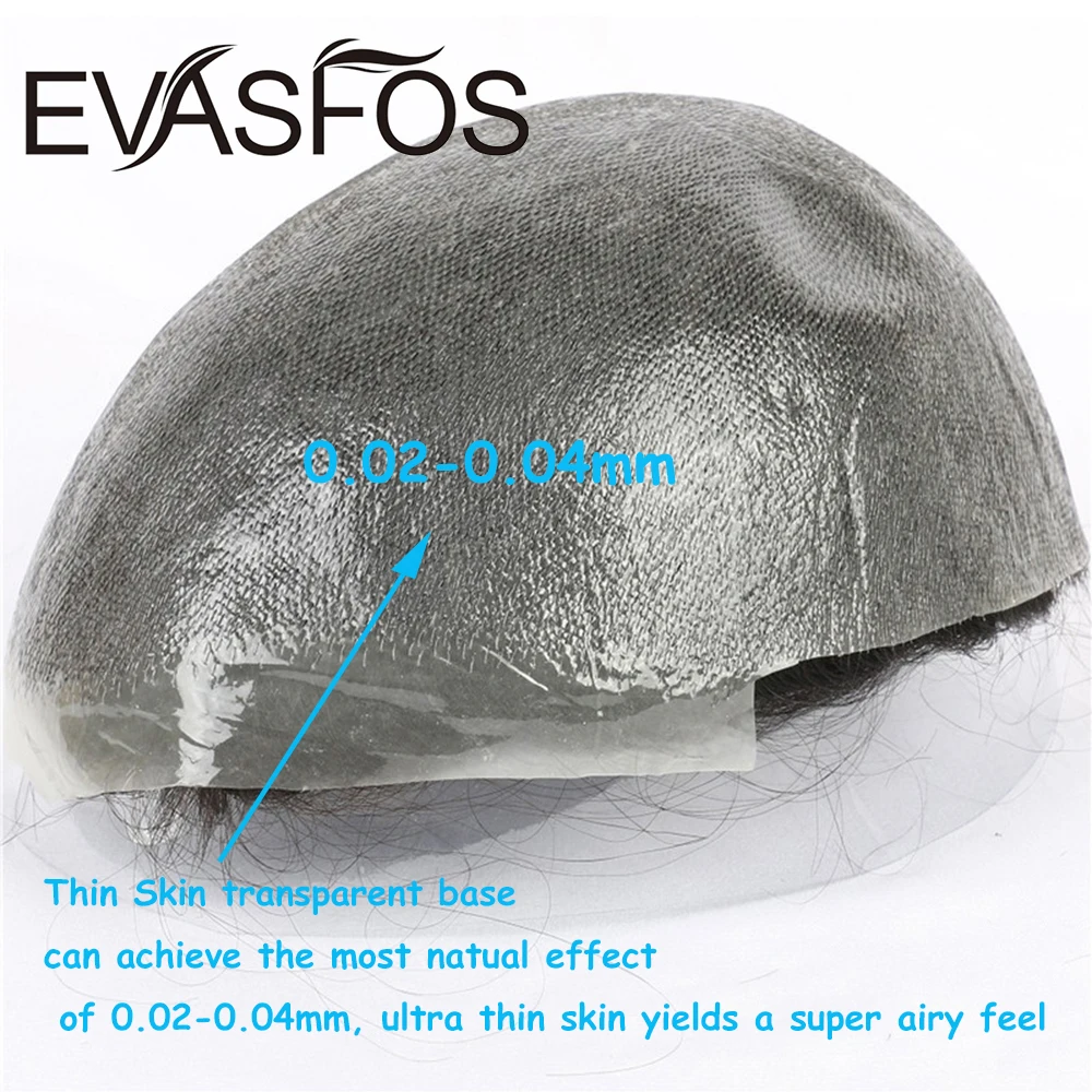 EVASFOS 0 03-0 04 мм супер тонкая кожа мужской парик натуральные индийские человеческие