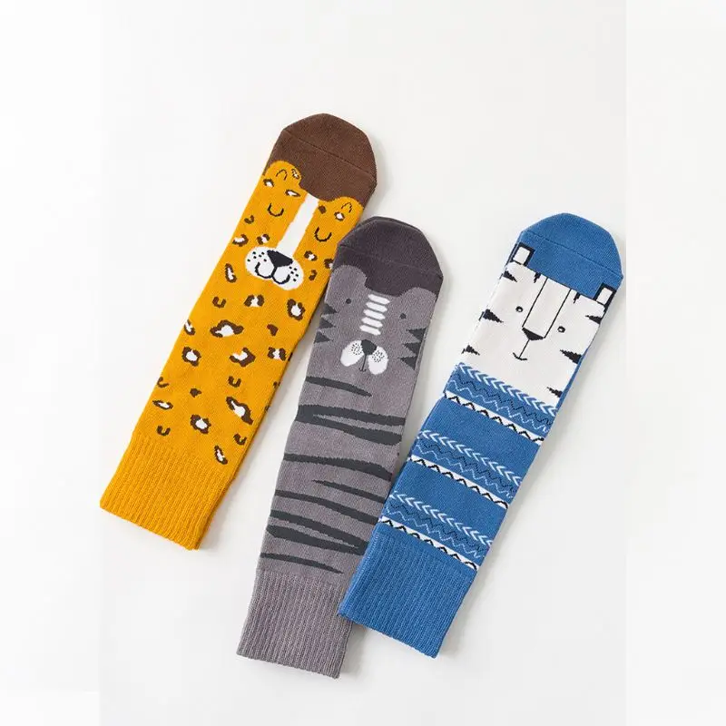 

3 Pair Unisex Cute Cartoon Animal Crew Socks Leopard Zebra Stripes Print Hosiery