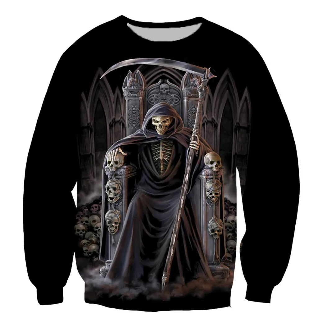 Забавная Новинка модная Толстовка с длинным рукавом и 3D-принтом черепа из