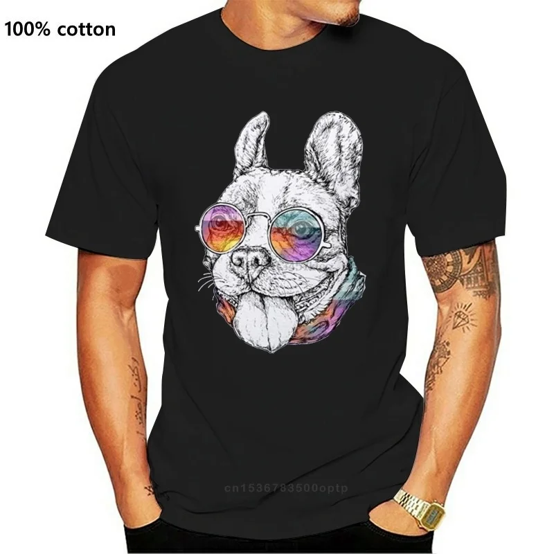 

New 100% Cotton Top Quality Funny French Bulldog In Glasses Pet Lover T-shirt For Men
