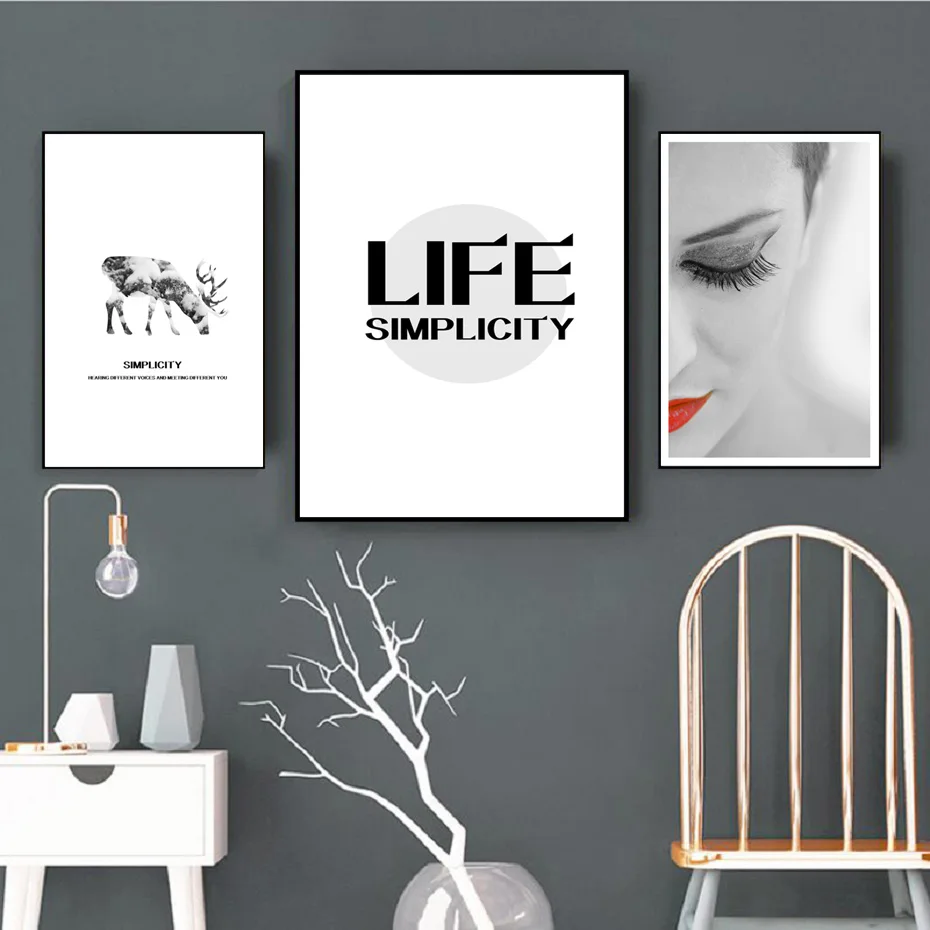 

Nordic Black and White Sexy Model Face Art Prints Simple Life Canvas Paintings Elk Wall Art Prints Poster Living Room Home Decor