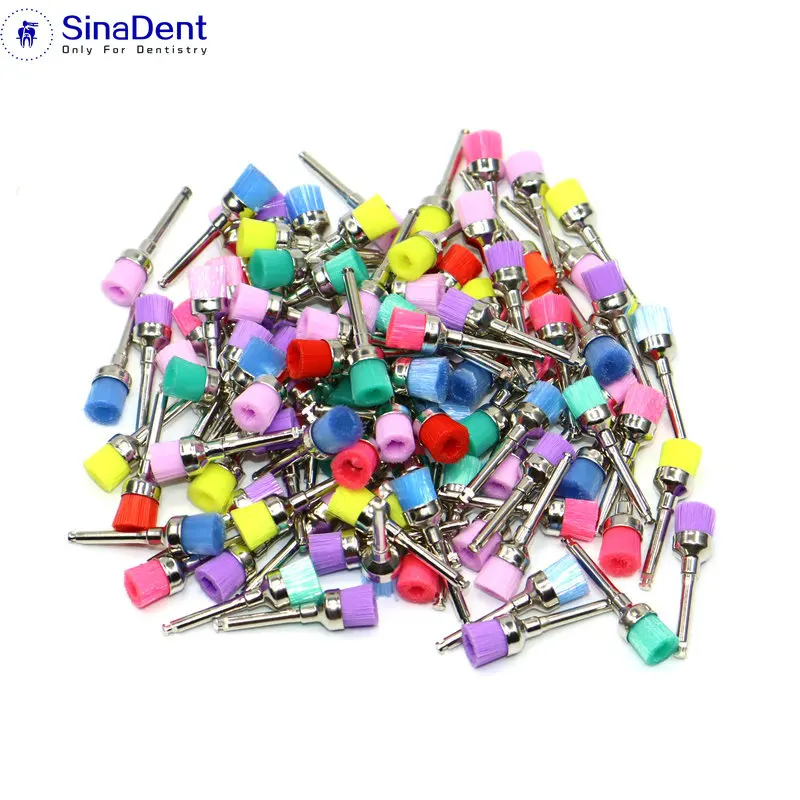 

100pcs/bag Dental Prophy Brushes Colored RA Shank Dental Polishing Brushes Latch Flat Nylon Tapered Type Teeth whitening