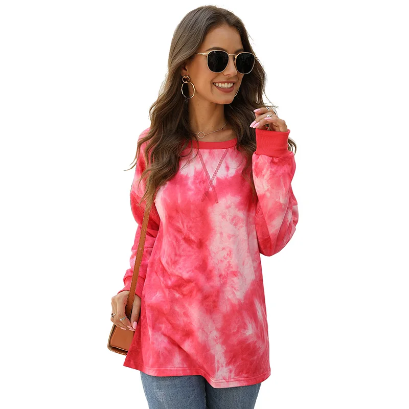 

Fashion Colorful Print Women Sweatshirt Autumn Loose O-Neck Long Sleeve Tie-dyed Plus Size Pullover Blouse Tops Sweatshirt