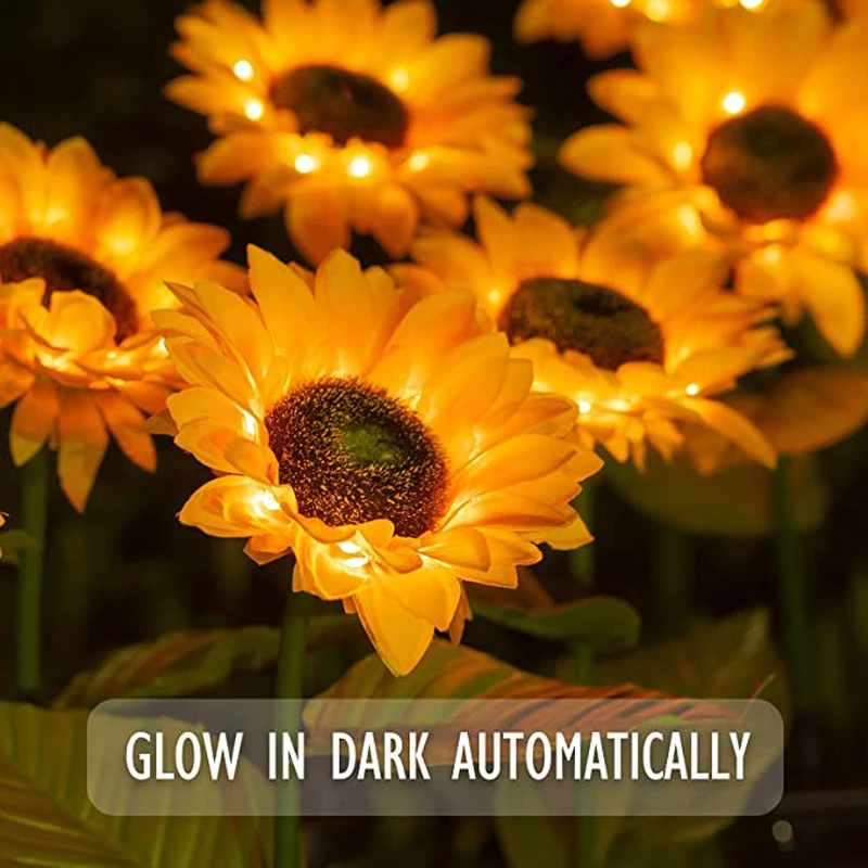 

2PCS Waterproof Silk Cloth Sunflower Garden Solar Lights Decor Outdoor Yard Pathway Lawn Landscape Lamp for Backyard Patio Porch
