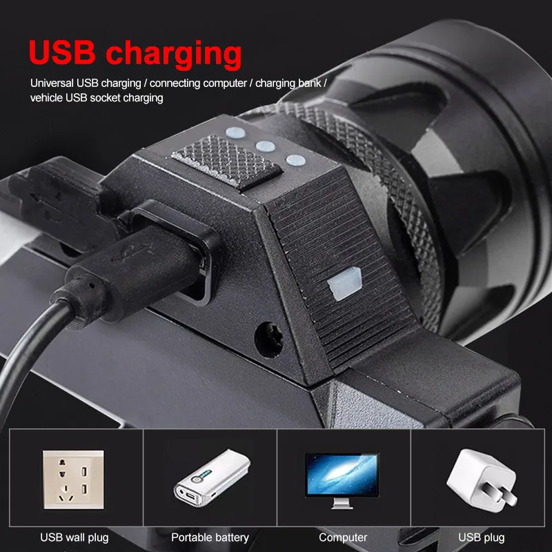 Светильник онарь велосипедный водонепроницаемый Fornt зарядка через USB 5 режимов T6 +