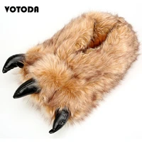 winter unisex paw slippers bear claw indoor home shoes soft fabric house plush shoes couples cute funny furry slides shoes woman