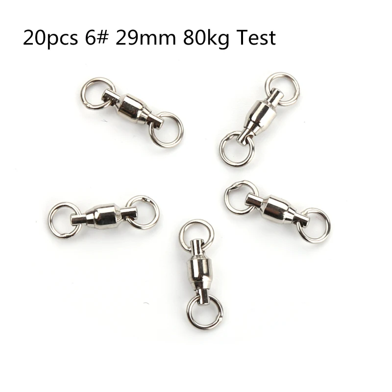 20pcs Size 6 JOSHNESE 10 шт/20 штук Размеры 0/1/2/4/6/7/8# Нержавеющая сталь рыболовный крючок шарикового поворотного подшипника с твердых серебряное кольцо разъем рыболовный крючок - Цвет: 20pcs Size 6