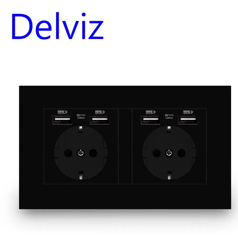 Настенная USB-розетка Delviz интерфейс для зарядки с черной панелью 110 ~ 250 В