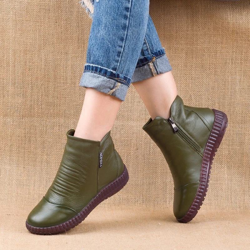 

YAERNI Fashion Winter Plus Velvet Leather Mother Shoes Women Boots Round Head Thick Bottom Waterproof Leather Woma Knight Boots