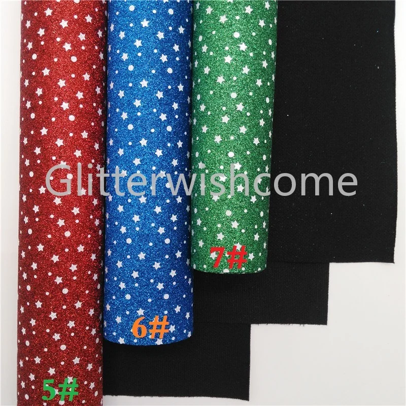 Glitterwishcome 21X29 см A4 Размер звезды блеск с принтом ткани, блестящие кожаные листы, кожа ткань винил для бантов, GM485A