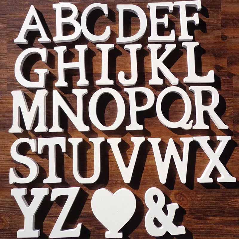 

White Wooden Letter English Alphabet DIY Personalised Name Design Art Craft Free Standing Heart Birthday Wedding Home Decor 8cm
