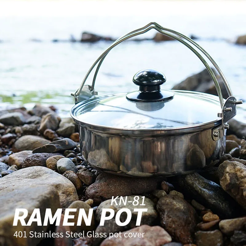 

Outdoor stainless steel handle pot camping pot ramen pot picnic utensils hanging pot household instant noodle soup pot stew pot