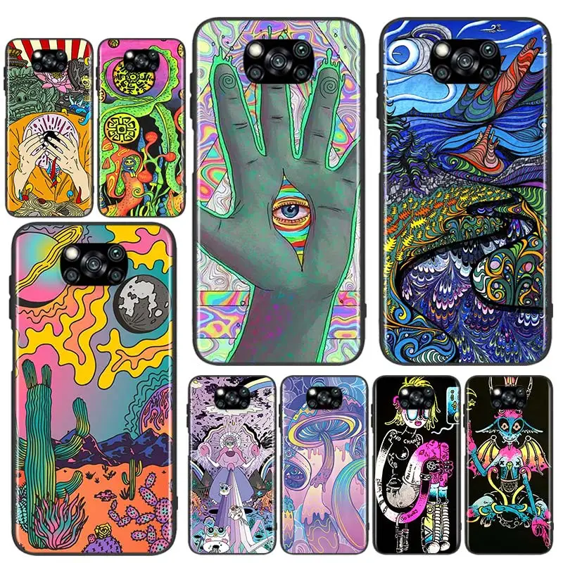

Psychedelic Trippy Colourful For Xiaomi Poco X3 GT NFC M3 F3 C3 M2 F2 F1 X2 Pro Mi Mix 3 Play Silicone Soft Black Phone Case