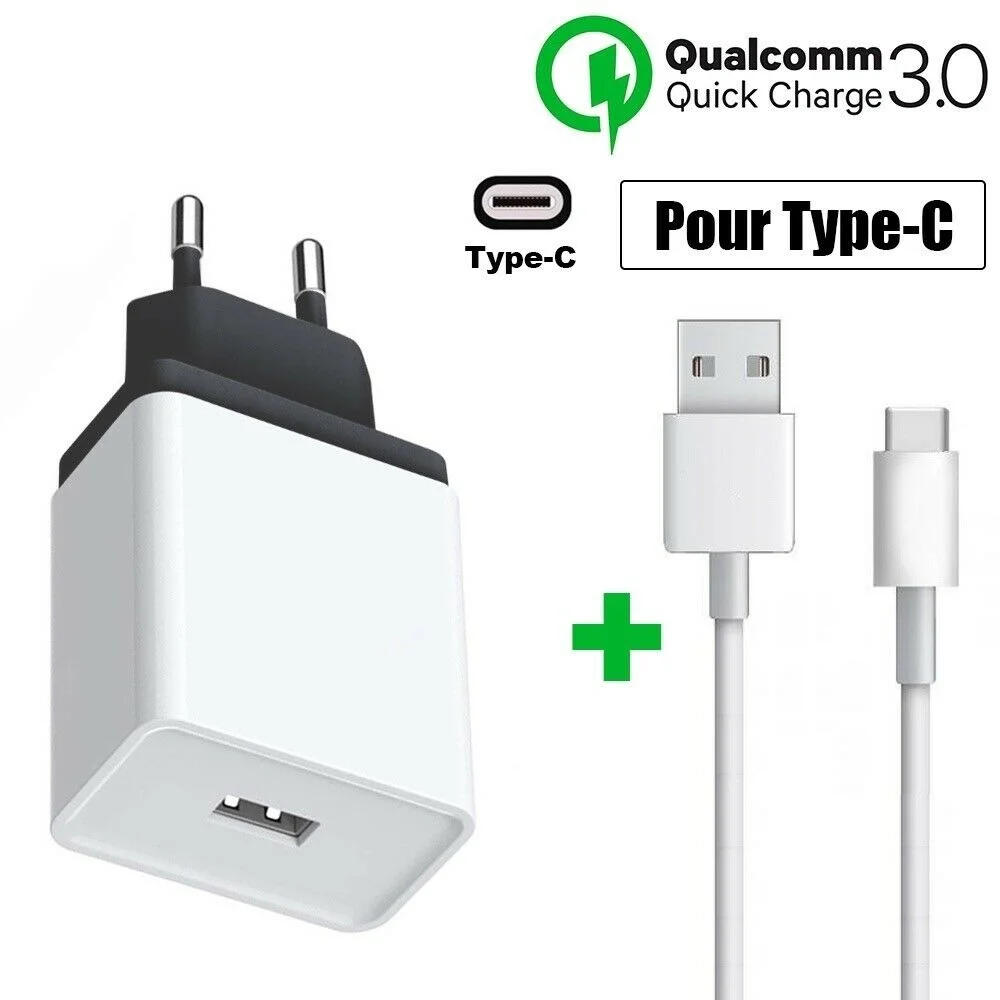 

For Chargeur Secteur USB Rapide+Câble Type-C FOR Samsung A20e A21s A41 FOR Redmi Note 9 Pro