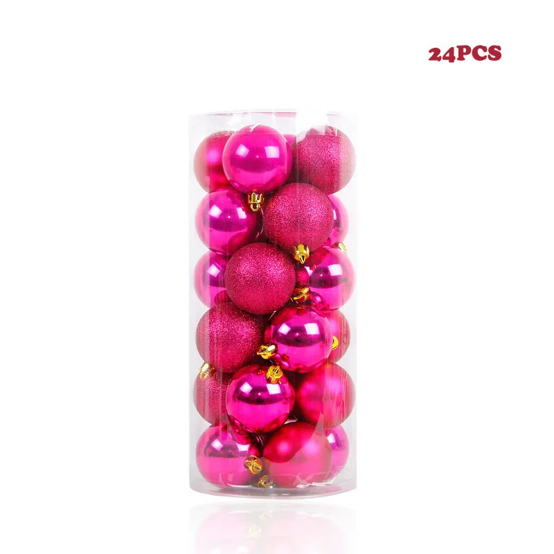 Rose-Red 24 шт./партия, цветные рождественские шары 3-4-6-8 см, блестящие шары для рождественской елки, украшение для дома, украшение для бара и вечеринки - Цвет: Rose-Red