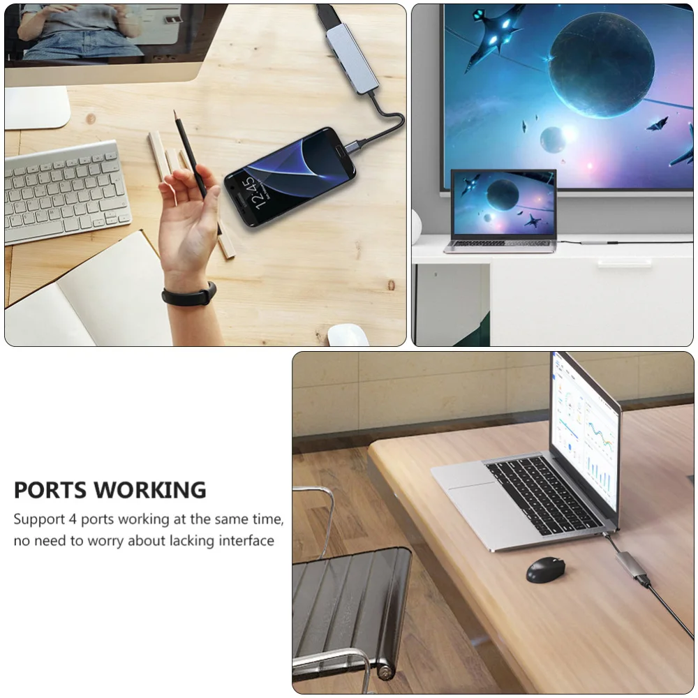 

4 Ports Aluminum USB Hub USB-C Multifunction Expansion Transfer Adapter