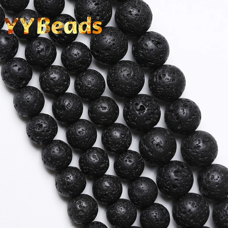 

Natural Black Volcanic Lava Stone Beads 4 6 8 10 12 14 16mm Round Loose Charm Beads For Jewelry Making DIY Bracelets Necklaces