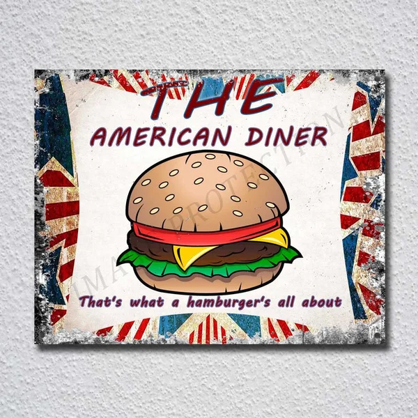 

American Diner, 60's Retro Food Old Route 66 Classic Usa Tin Sign Metal Sign Metal Poster Metal Decor