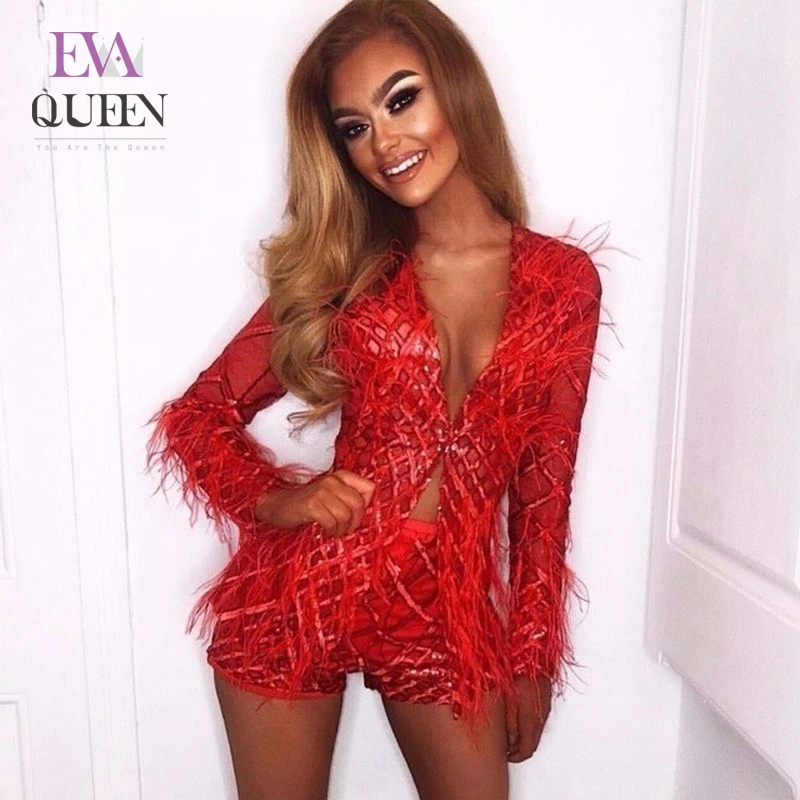 Slaygirl/женский комплект 2 шт. топ с перьями и штаны сексуальный из двух предметов