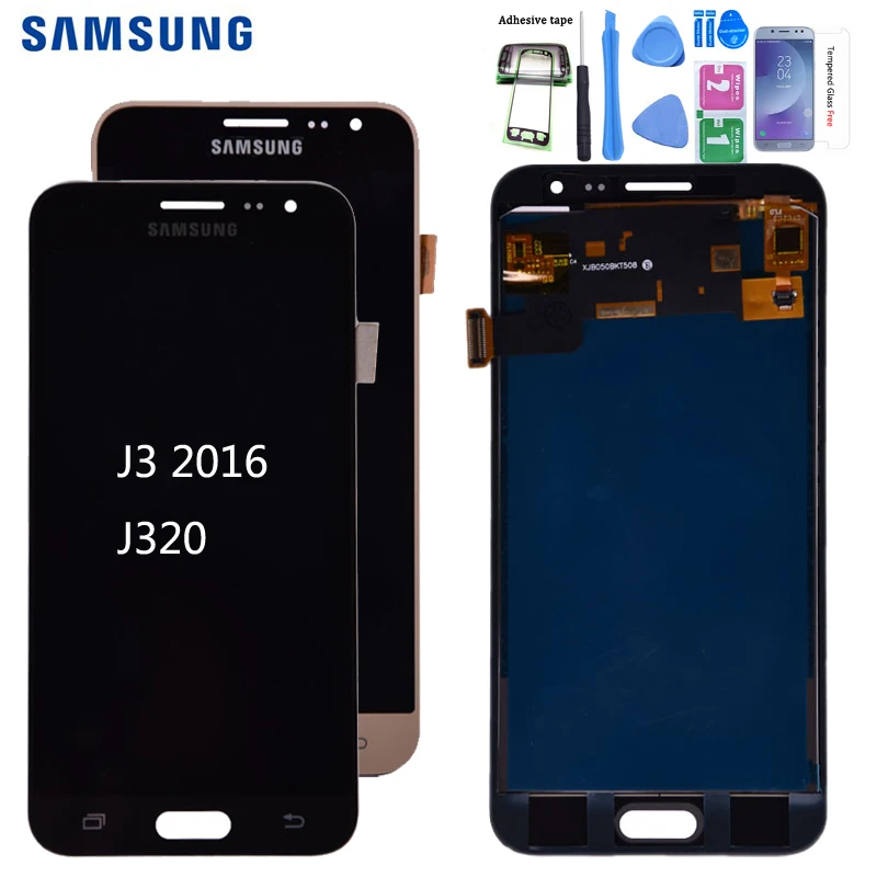 Для samsung Galaxy J3 J320 J320A J320F J320M ЖК-дисплей с кодирующий преобразователь сенсорного экрана в сборе можно регулировать яркость