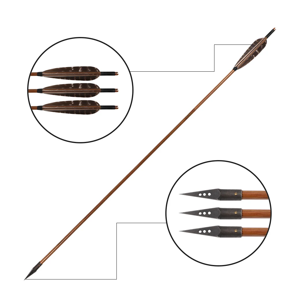 

6pcs/lot Feather Arrow Hunting Arrow Head Sharp Arrow Broadhead Bamboo Arrow for Archery Hunting Bow High Quality