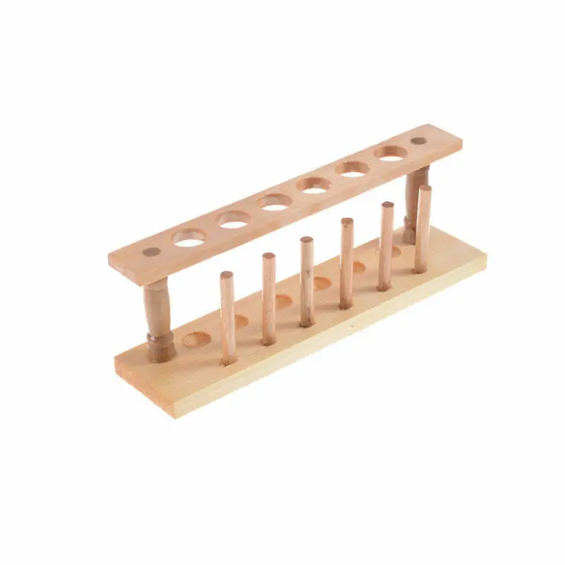 

1Pc Wooden Lab Test Tube Storage Holder Bracket Rack 6 Holes With Stand Sticks