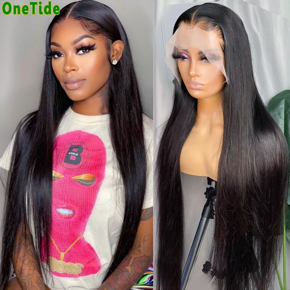 ONETIDE 13x4 Bone Straight Lace Front Wig 30 Inch Lace Front Wig Brazilian Lace Frontal Human Hair Wigs For Women Closure Wig