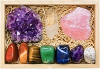premium grade crystals and healing stones in wooden display box 7 tumbled chakra gemstones amethyst rose quartz crystal point