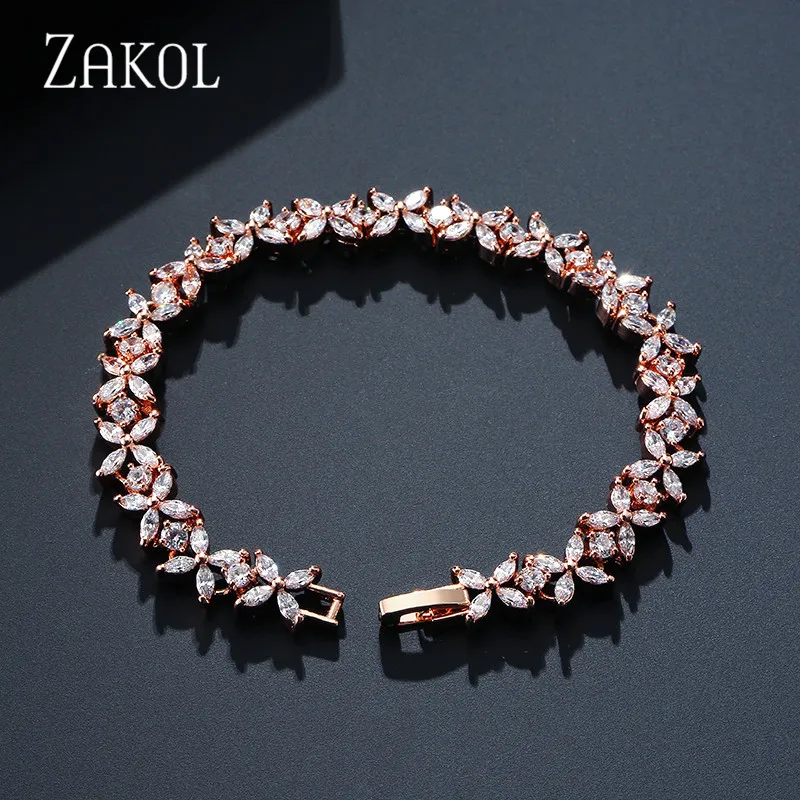 ZAKOL классические белые браслеты с кубическим цирконием и цепочкой цветами