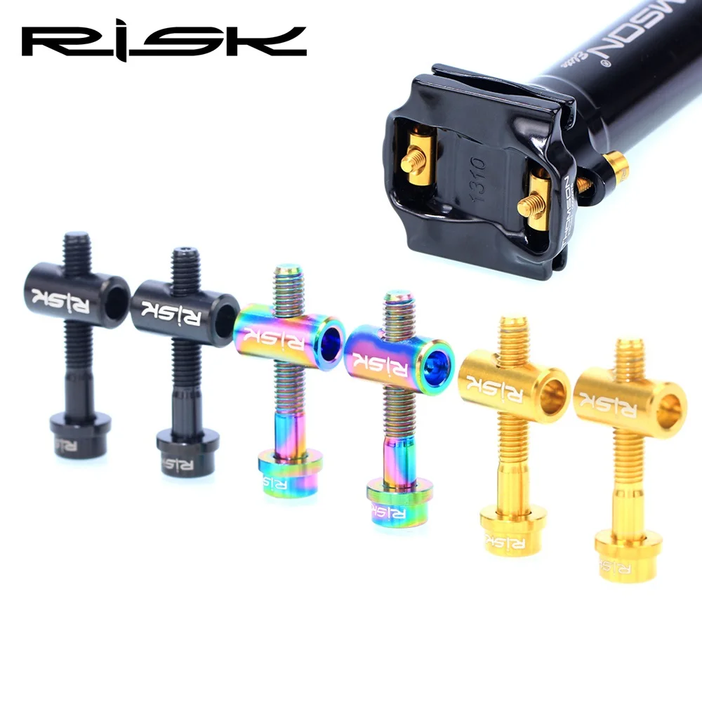 

RISK 2Pcs Bike Seat Post Fixed Bolts TC4 Titanium Alloy M5*30/40MM MTB Road Bicycle Seatpost Saddle Fixed Screws Rainbow Gold