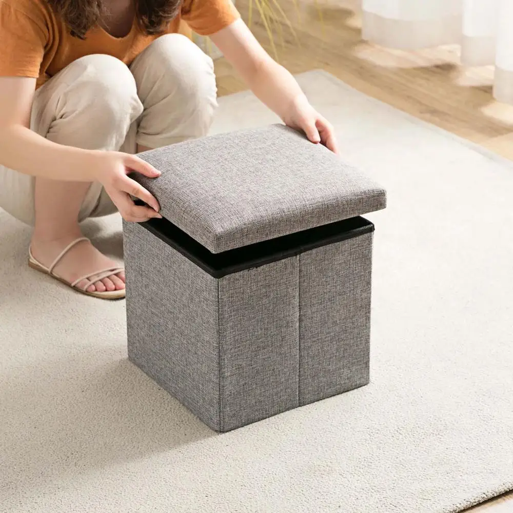 Льняная коробка для хранения складывающаяся тканевая скамейка бытовая сменная