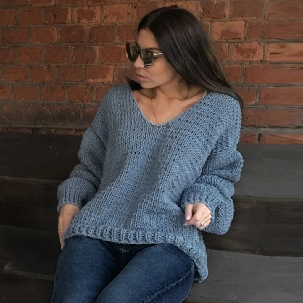 Модный зимний женский теплый свитер Повседневный однотонный длинный рукав