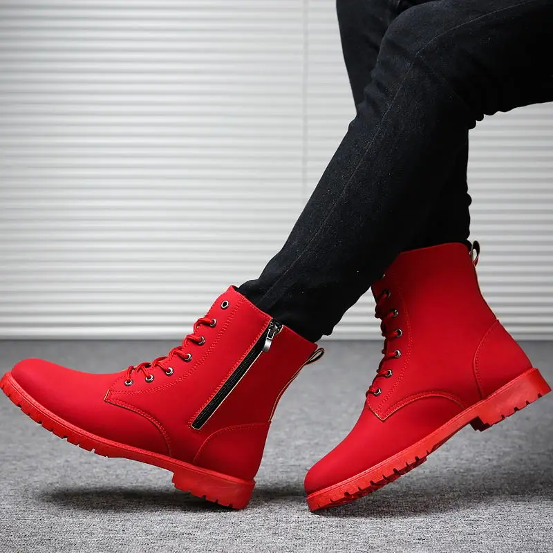 

Men's Ankle Boots Motorcycle Booties Unisex Men Combat Boots Soft Leather Winter Boots Couple Chelsea Boot Platform Women Shoes