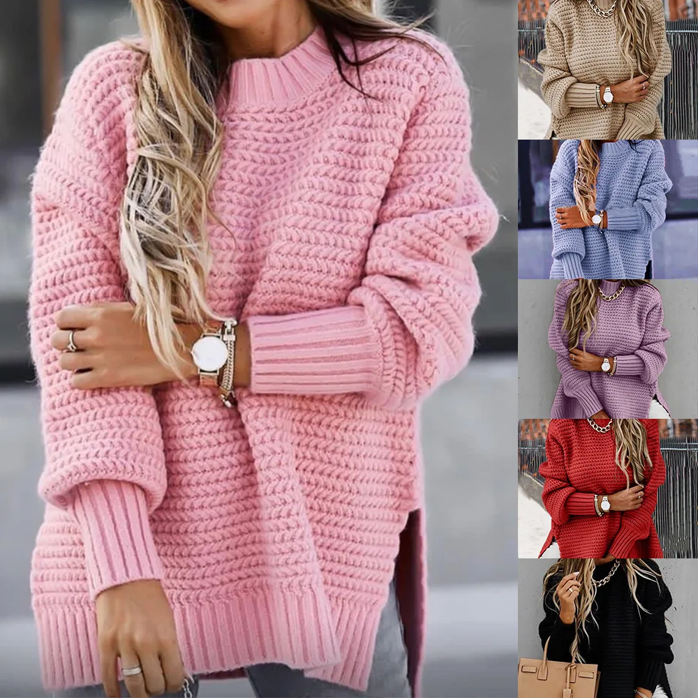 

2021 Autumn and Winter Women's Loose Knitted Sweater Warm Purple Sweater Jacket Womens Winter Sweaters